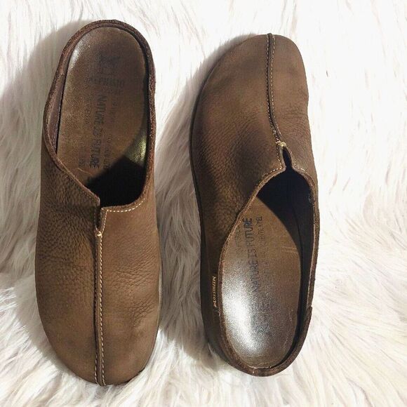 Mephisto Shoes - Mephisto Size 7 Brown Nubuck Leather Slip On Wedge Heel Mule Clogs